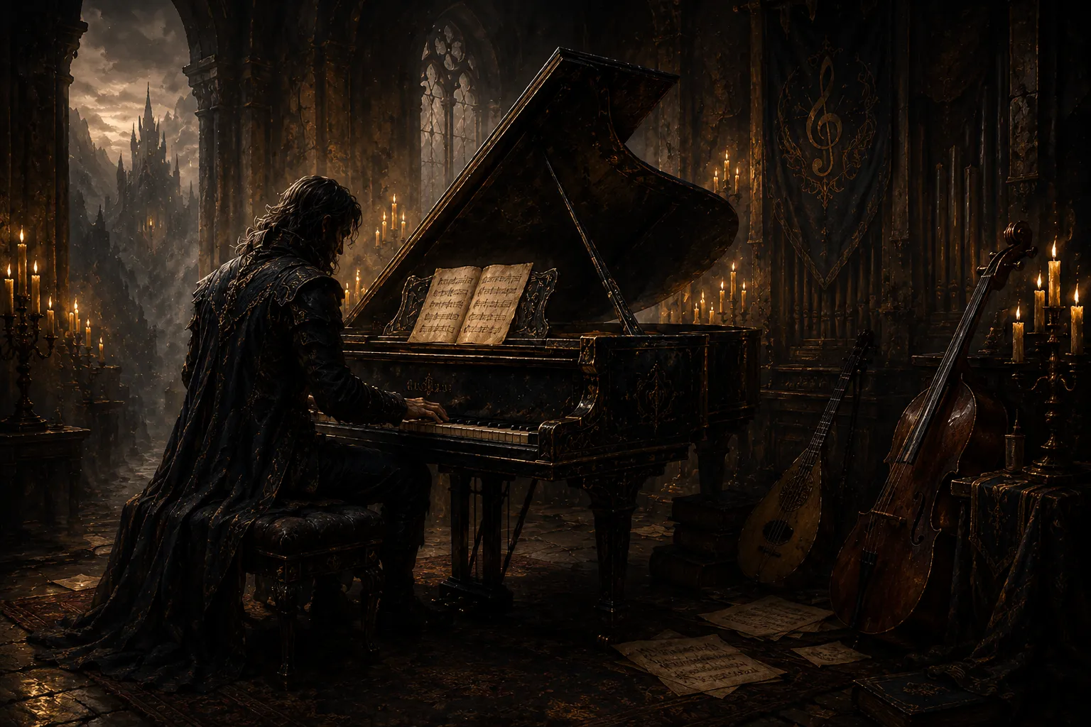 Music — pianist in candlelit hall